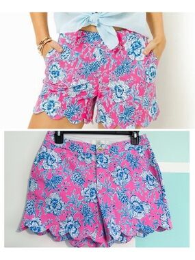 Lilly Pulitzer Size 2 buttercup KNIT mid rise shorts EEUC Pink Floral Turtle Blu